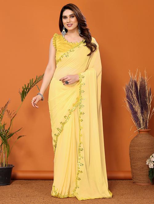 yellow mirror work saree - 21504936 - Very Small Image - 1