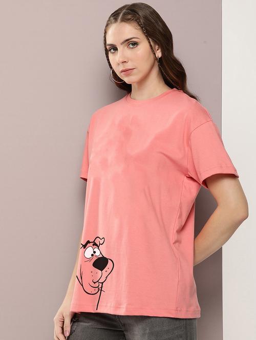 women peach cotton blend placement print t-shirt - 21505121 - Very Small Image - 1
