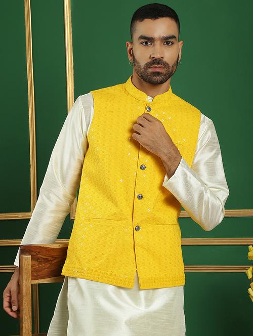 men mandarin neck sequined nehru jacket - 21506956 - Very Small Image - 1