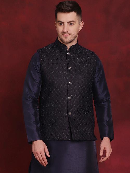 men mandarin neck self design nehru jacket - 21507006 - Very Small Image - 1
