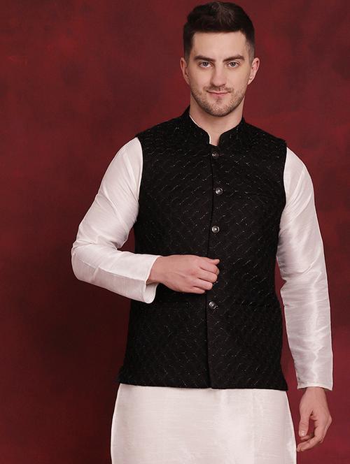 men mandarin neck self design nehru jacket - 21507010 - Very Small Image - 1