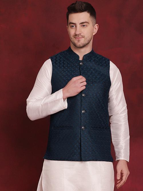 men mandarin neck self design nehru jacket - 21507013 - Very Small Image - 1
