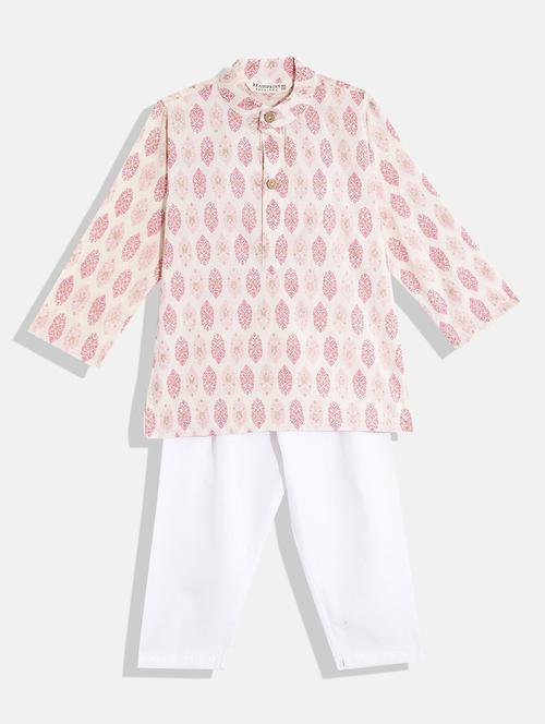 kids pink printed cotton kurta set - 21507514 - Very Small Image - 1