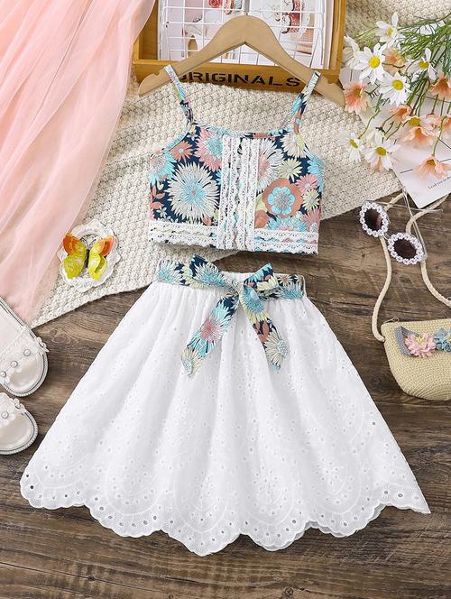 girls blue rayon skirt & top set - 21507890 - Very Small Image - 1