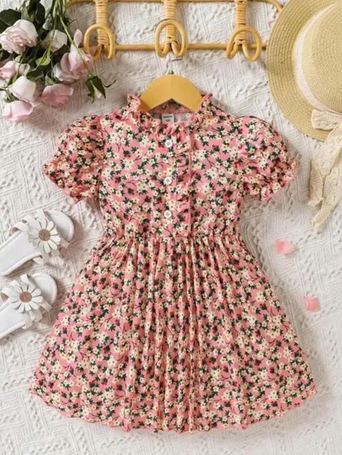 girls pink cotton blend frock - 21507909 - Very Small Image - 1