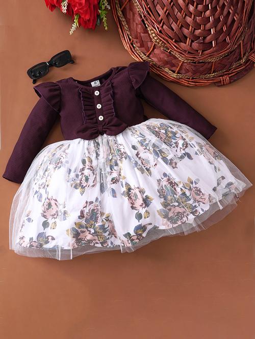 girls burgundy cotton blend frock - 21507923 - Very Small Image - 1
