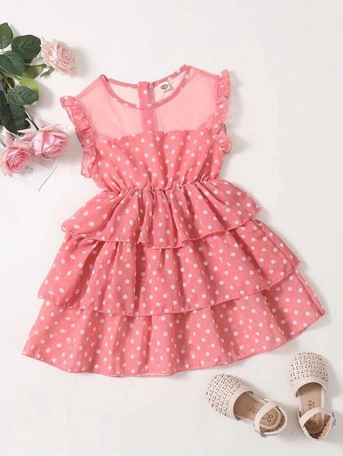 girls peach cotton blend frock - 21507932 - Very Small Image - 1
