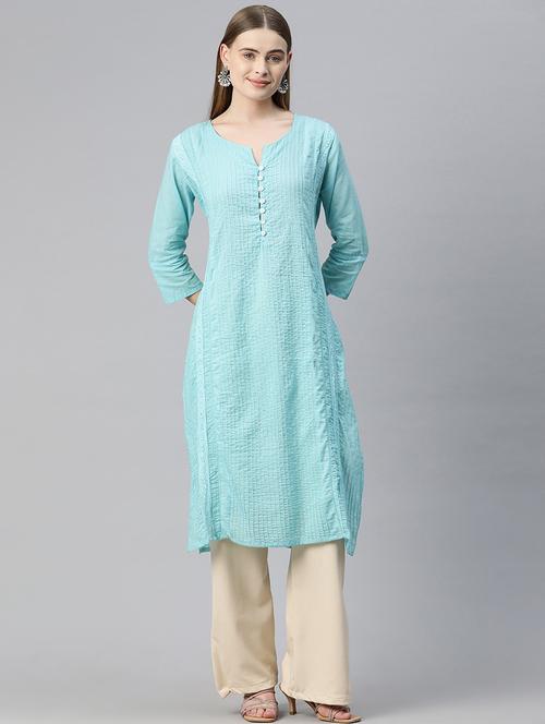 turquoise solid a-line kurta - 21508802 - Very Small Image - 1
