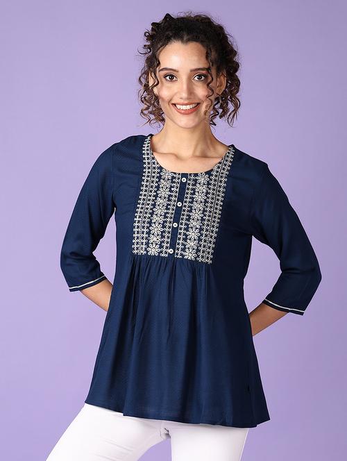 women embroidered round neck a-line kurti - 21508995 - Very Small Image - 1