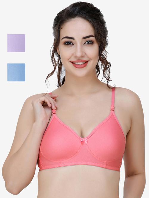 pack of 3 multi colored cotton blend t-shirt bra - 21509765 - Very Small Image - 1