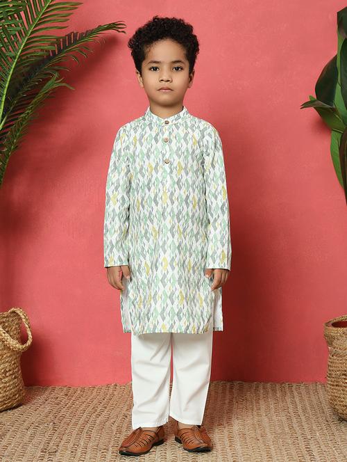 boys white cotton kurta set - 21510433 - Very Small Image - 1
