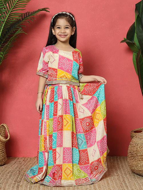 girls multi coloured cotton lehenga choli - 21510474 - Very Small Image - 1