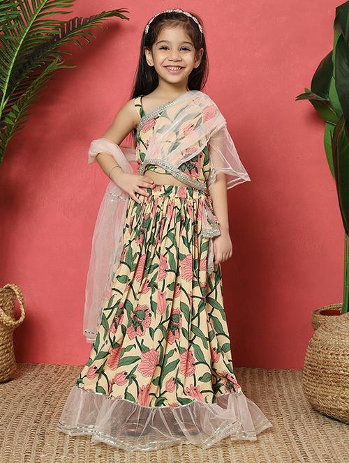 girls lemon sherbet cotton lehenga choli - 21510476 - Very Small Image - 1