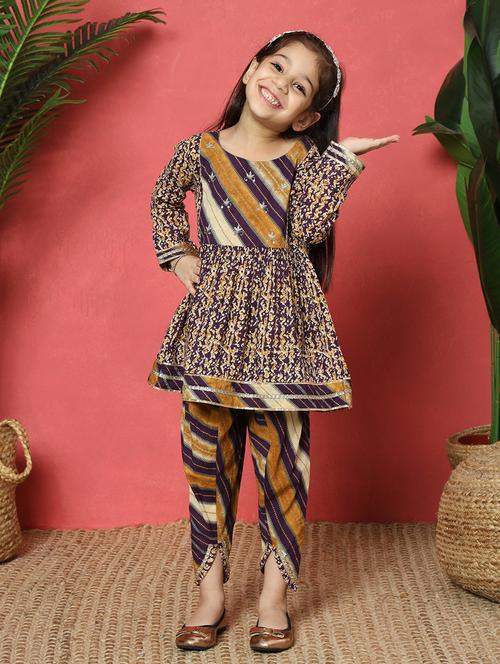 girls purple cotton kurta pant set - 21510504 - Very Small Image - 1