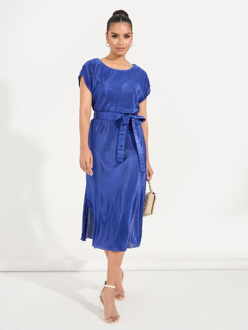 women solid short sleeve a-line midi dress - 21510689 - Very Small Image - 1