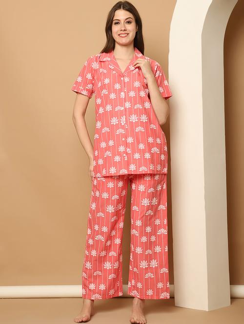 women pink cotton pyjama nightwear set - 21512039 - Very Small Image - 1
