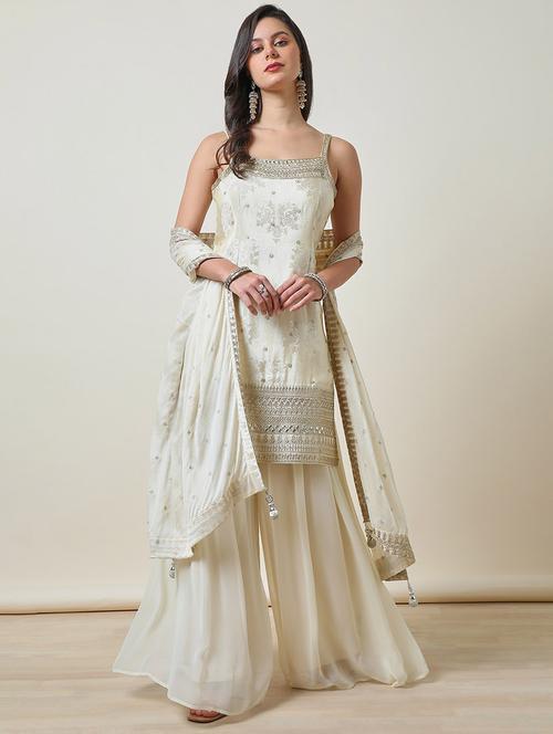 off white tissue kurta dupatta set - 21512099 - Very Small Image - 1
