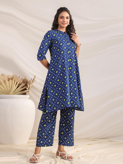 women blue printed mandarin neck co-ord sets - 21512854 - Very Small Image - 1