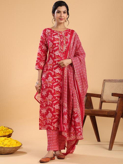 women printed three quarter sleeves suit set - 21513863 - Very Small Image - 1