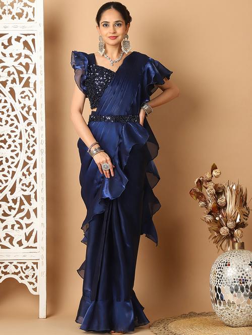 women blue ready to wear saree - 21513932 - Very Small Image - 1