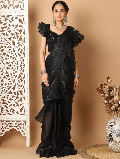 women black ready to wear saree - 21513933 - Very Small Image - 1