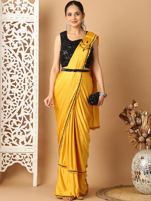 women yellow ready to wear saree - 21513954 - Very Small Image - 1