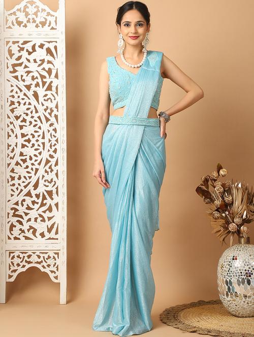 women light blue ready to wear saree - 21513981 - Very Small Image - 1