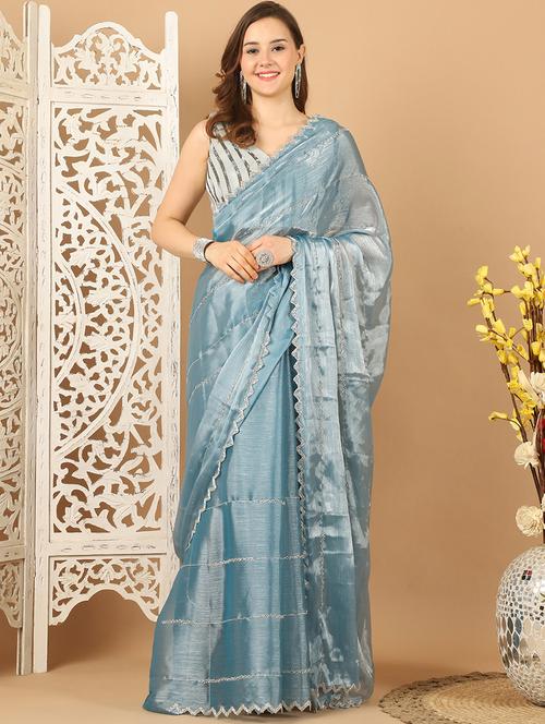 women light blue embellished saree - 21513998 - Very Small Image - 1