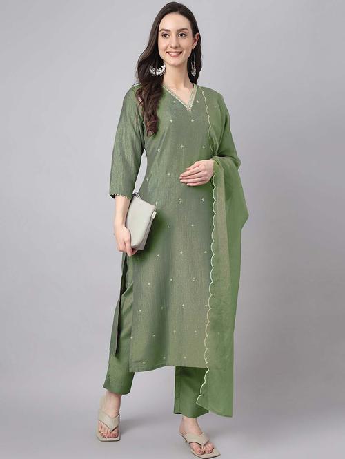 women three quarter sleeve kurta pant with dupatta set - 21514189 - Very Small Image - 1