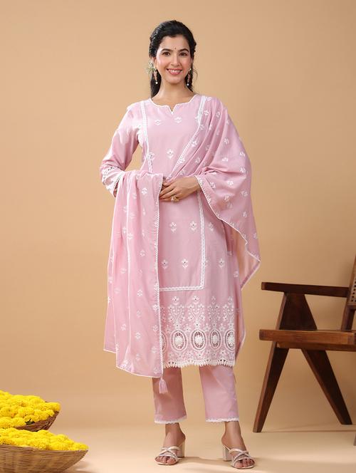 pink cotton kurta pant set - 21514202 - Very Small Image - 1