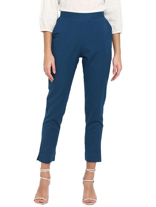 women mid-rise solid flat front trouser - 21514221 - Very Small Image - 1