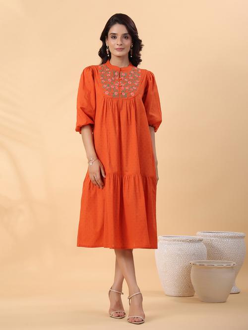 women rust embroidered a-line dress - 21514259 - Very Small Image - 1