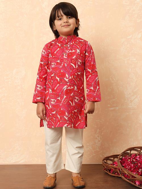kids red paisley printed kurta sets - 21514365 - Very Small Image - 1