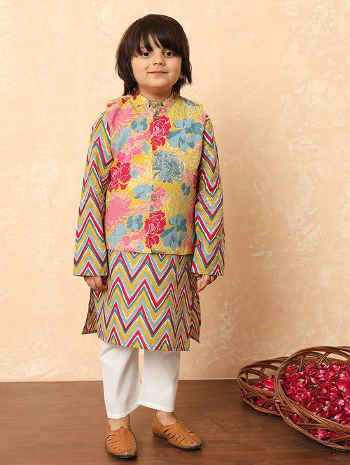 kids multi color chevron kurta sets with nehru jacket - 21514367 - Very Small Image - 1