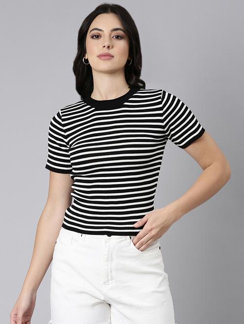 women striped printed round neck top - 21514490 - Very Small Image - 1