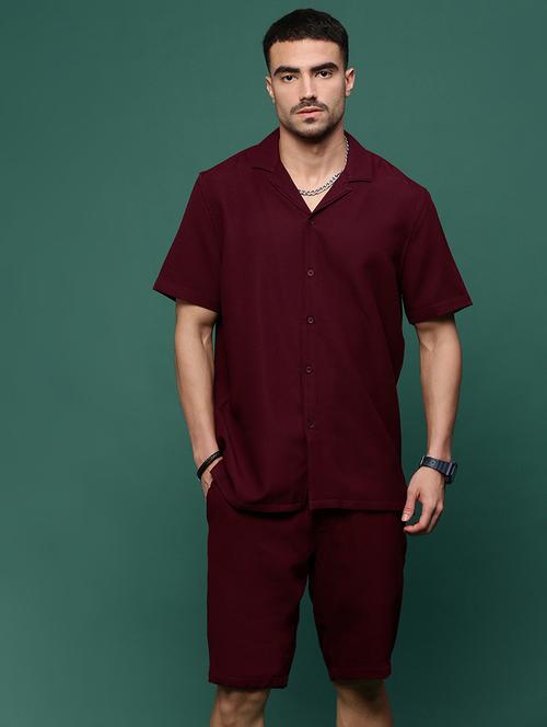 men red cotton blend shirt & shorts co-ord set - 21514637 - Very Small Image - 1