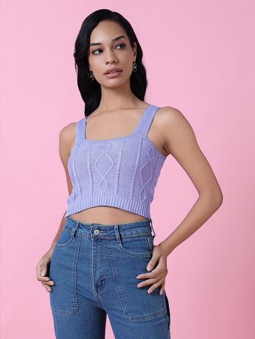 women lavender self design crop top - 21515055 - Very Small Image - 1