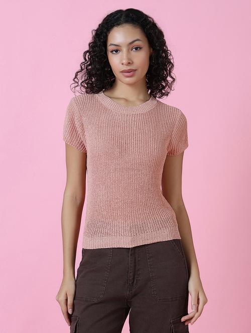 women peach crochet regular top - 21515059 - Very Small Image - 1