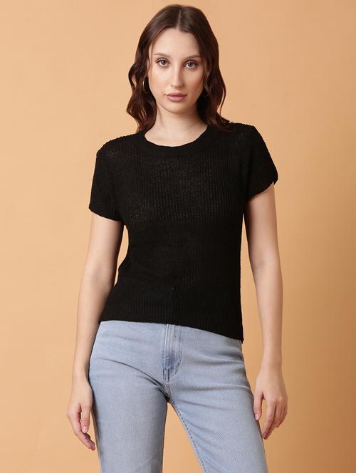 women black self design short sleeves top - 21515060 - Very Small Image - 1