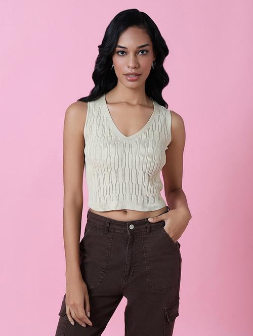 women beige self-designed crop top - 21515105 - Very Small Image - 1
