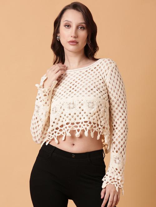 women cream crochet crop top - 21515131 - Very Small Image - 1