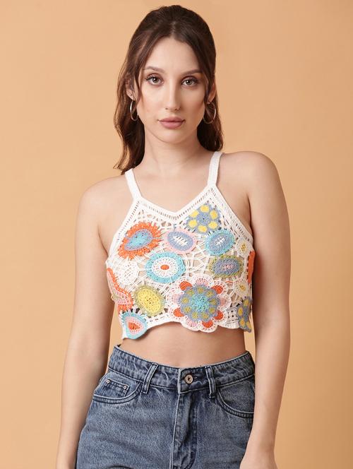 women sleeveless crochet crop top - 21515165 - Very Small Image - 1
