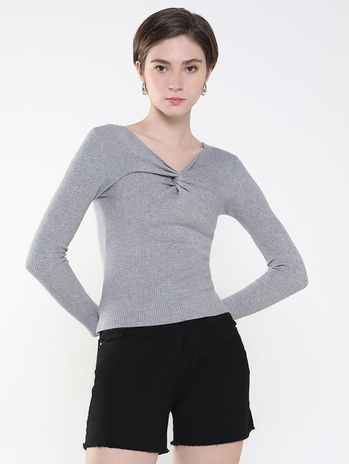 women grey solid regular top - 21515207 - Very Small Image - 1