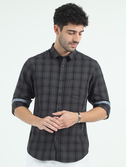 men checks long sleeves casual shirts - 21518430 - Very Small Image - 1