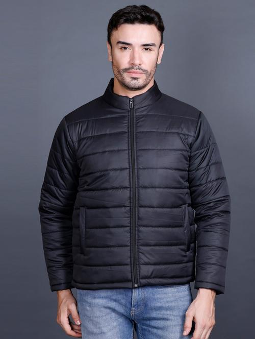 men black solid long sleeve quilted jacket - 21519173 - Very Small Image - 1