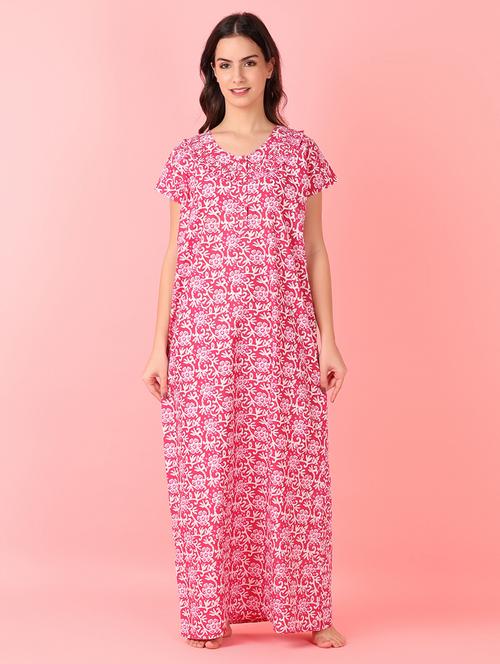 women pink printed short sleeves nighty - 21519354 - Very Small Image - 1