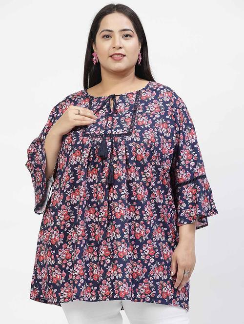 women floral printed tie up neck plus size top - 21520493 - Very Small Image - 1