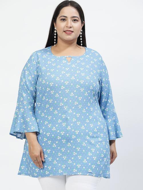 women floral printed bell sleeves plus size top - 21520497 - Very Small Image - 1