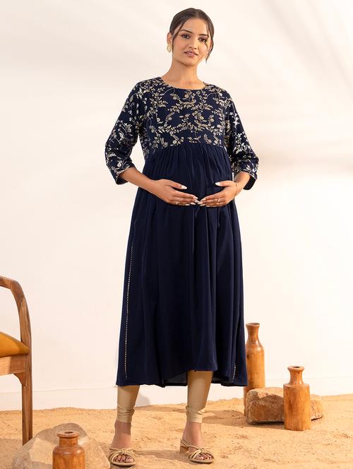 women navy blue georgette maternity wear kurta - 21521098 - Very Small Image - 1