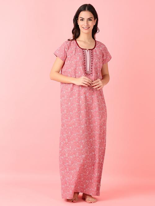 women pink printed short sleeves nighty - 21521197 - Very Small Image - 1
